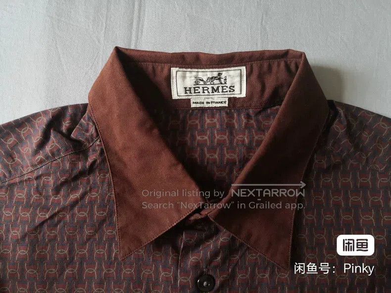 Hermes Hermes size 41 Men's shirt, burgundy, 100% pure cotton Size US S / EU 44-46 / 1 - 3 Thumbnail