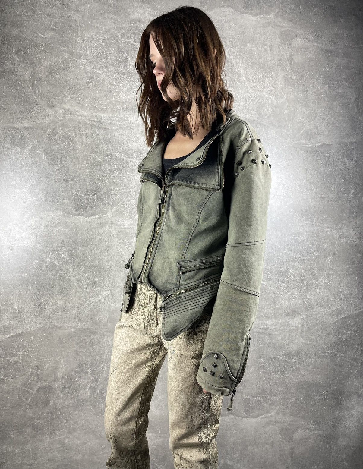 Other Y2K Avant Garde Faded Japanese Cropped Jacket Green Washed Size L / US 10 / IT 46 - 4 Thumbnail
