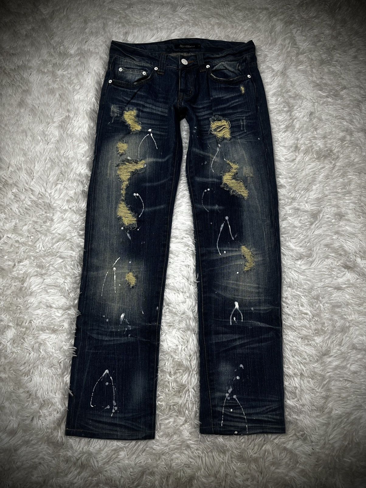 Tornado Mart 💥rare💥 japanese brand root three distressed splatter jeans Size US 32 / EU 48 - 1 Thumbnail