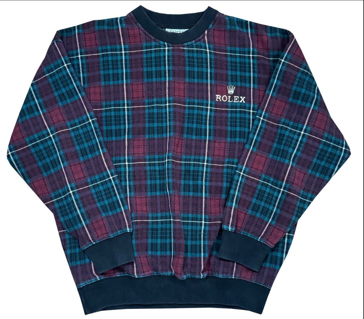image of Vintage Slazenger Rolex Plaid Crewneck (Size M), Men's (Size Large)
