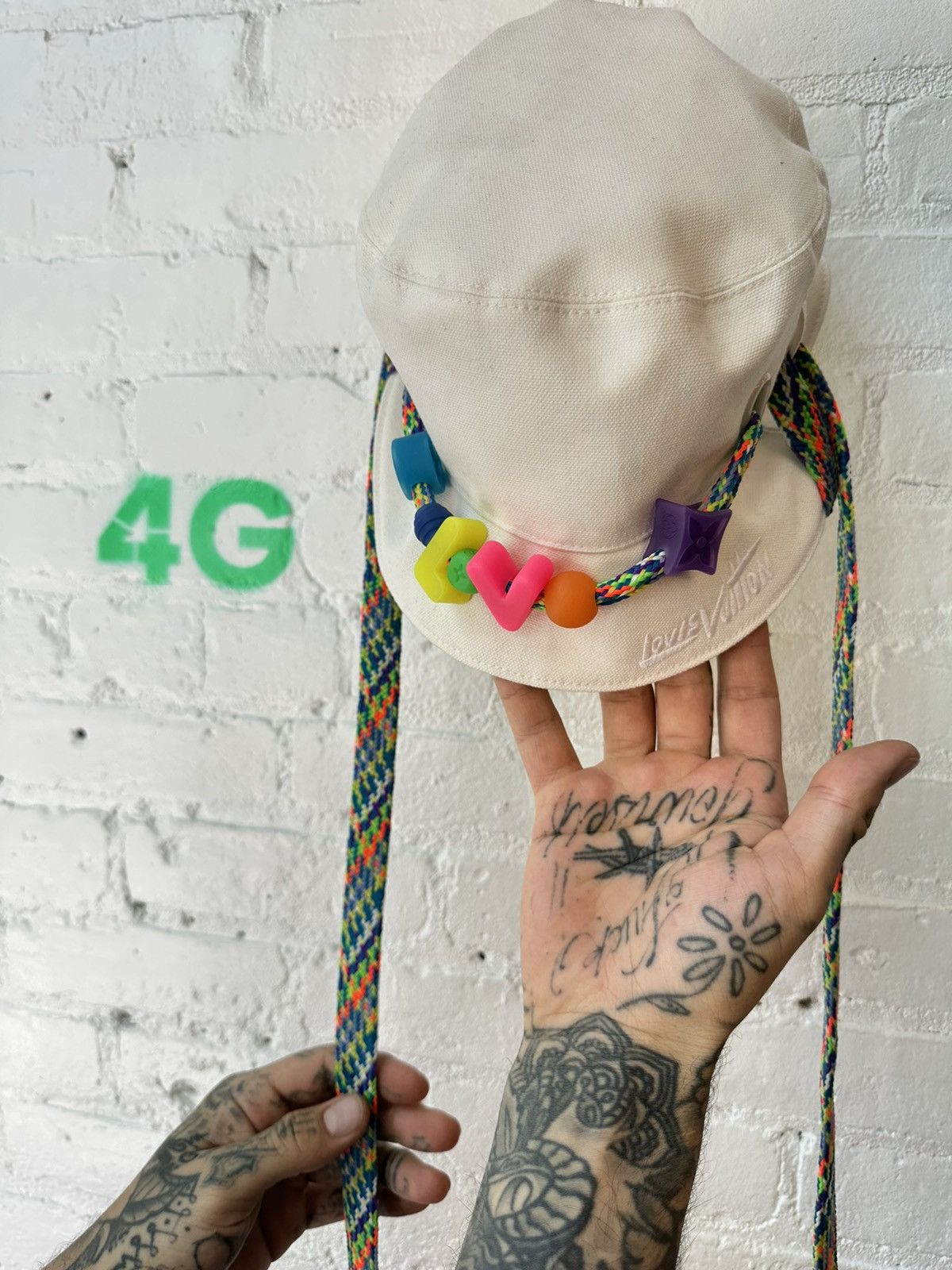 Pre-owned Louis Vuitton X Virgil Abloh Last Season Virgil Lv Bucket Hat In White