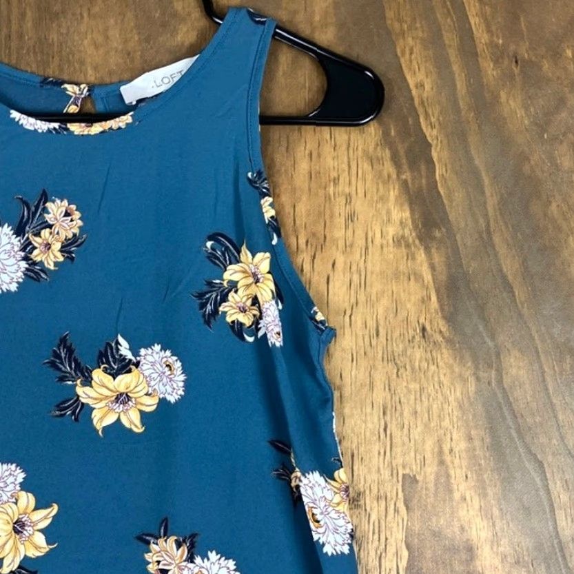 Loft VINTAGE LOFT Womens Tank Top Blue White Floral Petite Crew Neck Keyhole Back XXSP Size XXS / US 00 / IT 34 - 5 Thumbnail