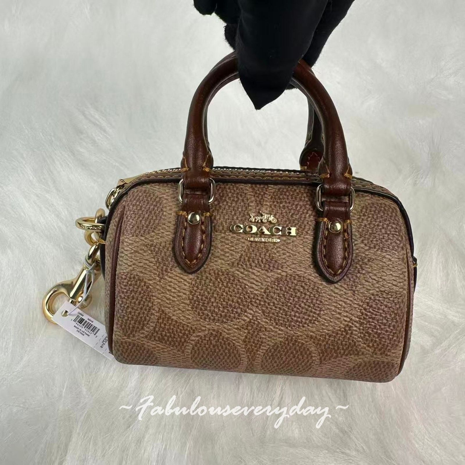 Coach Coach Mini Rowan Bag Charm Signature Canvas Silver/Brown/Tan Size ONE SIZE - 2 Thumbnail