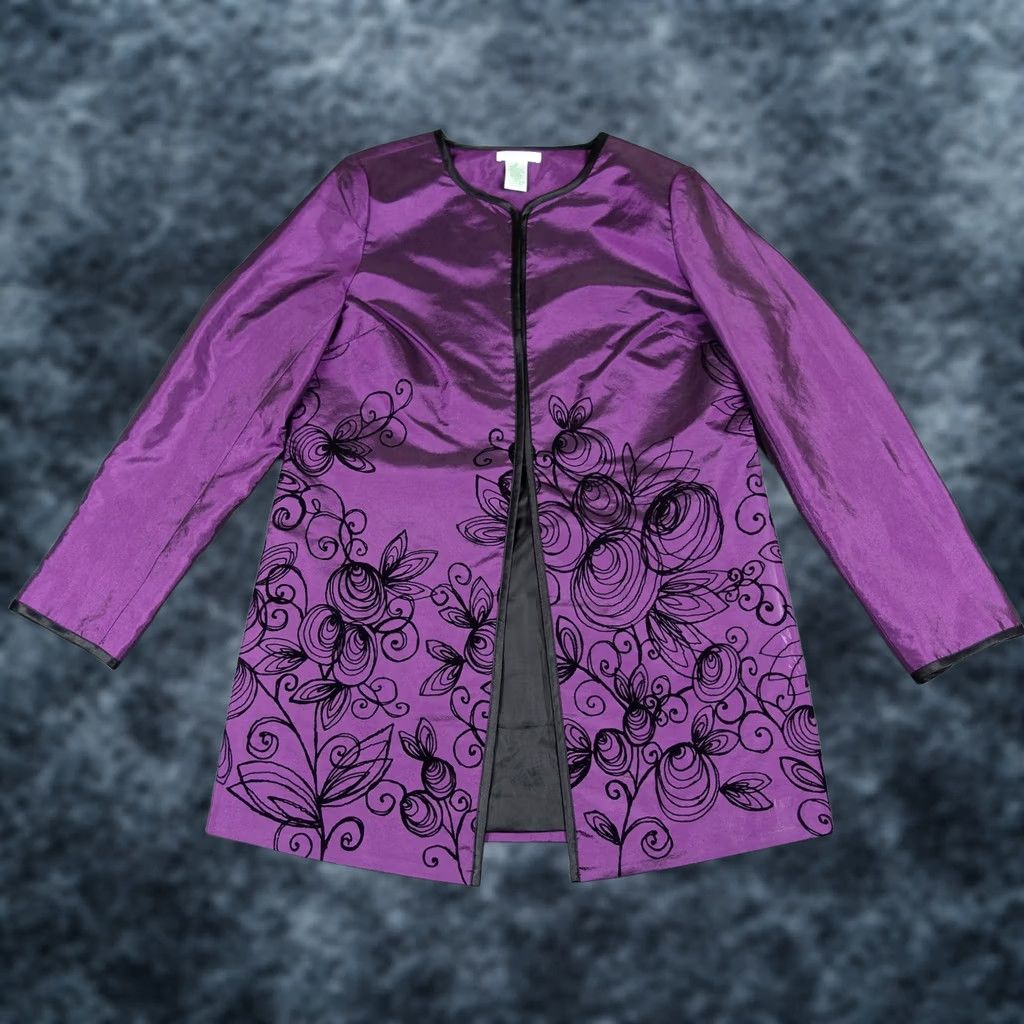 Laura Ashley VINTAGE Laura Ashley Jacket Womens Small Purple Floral Flocked Whimsygoth Dressy Jacket, Purple Floral, Laura Ashley, Regular, S, Womens Size S / US 4 / IT 40 - 1 Thumbnail