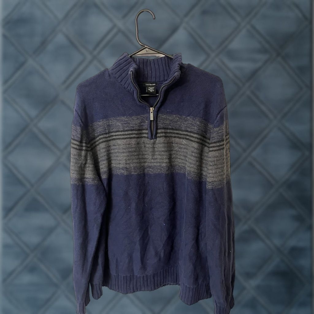 Calvin Klein CALVIN KLEIN VINTAGE Sweater 1/4 Zip Mock Neck 2XL Blue Mens Size US XXL / EU 58 / 5 - 1 Thumbnail