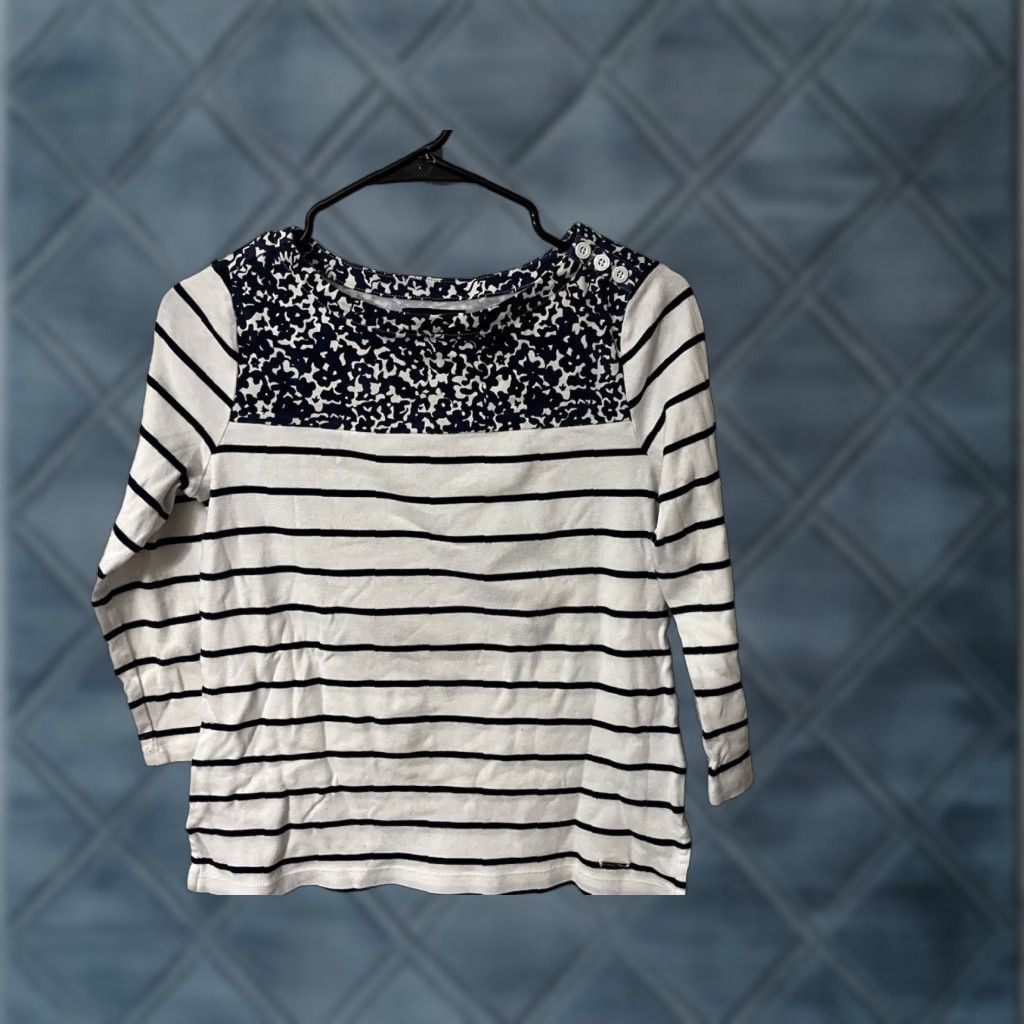 Nautica Nautica Small White Navy Striped 3/4 Sleeve w/ Button Accents on Shoulder Size S / US 4 / IT 40 - 1 Thumbnail