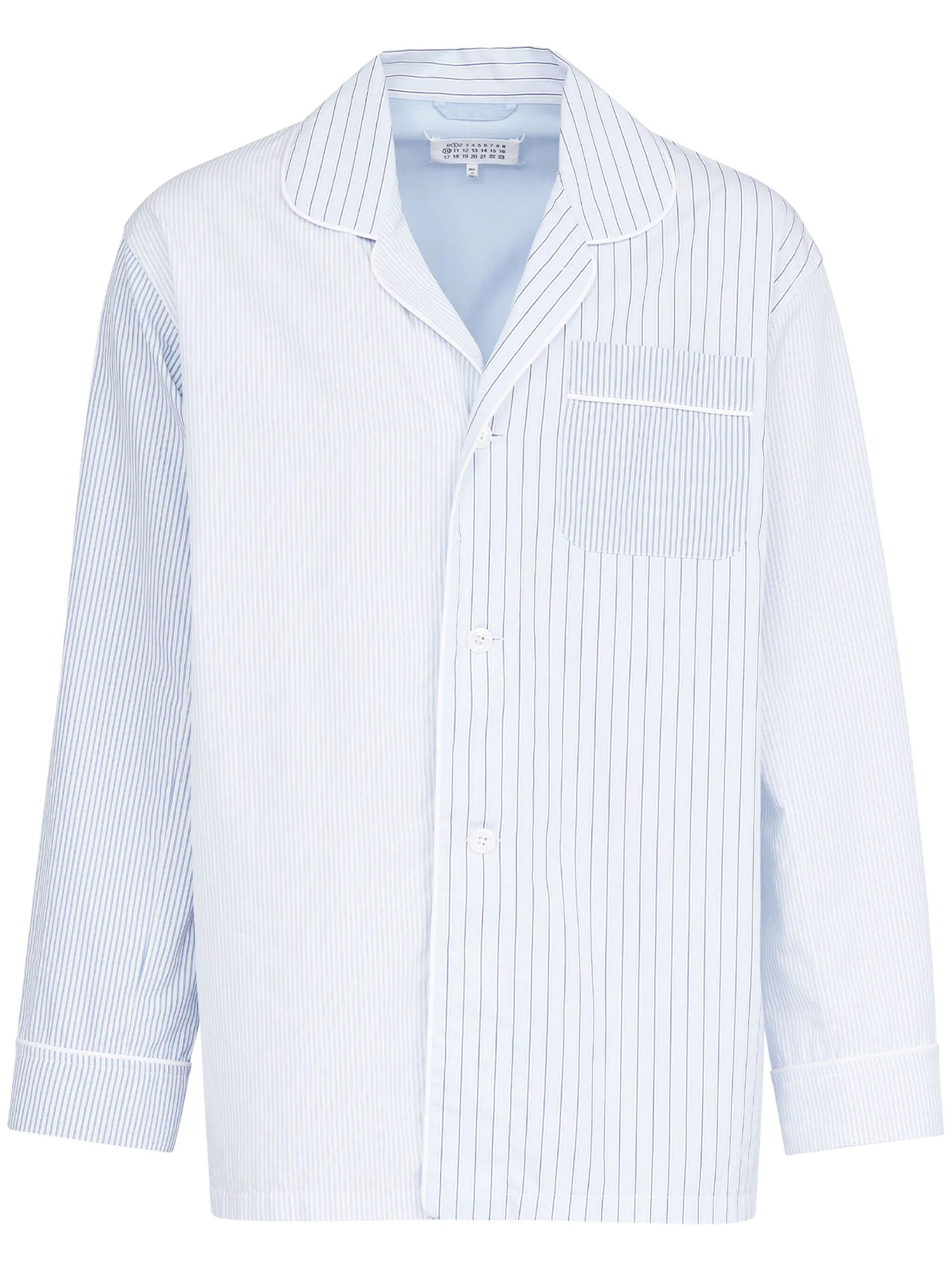 Maison Margiela oc11z0925 Striped Cotton Pajama Shirt in Blue Size US L / EU 52-54 / 3 - 1 Thumbnail