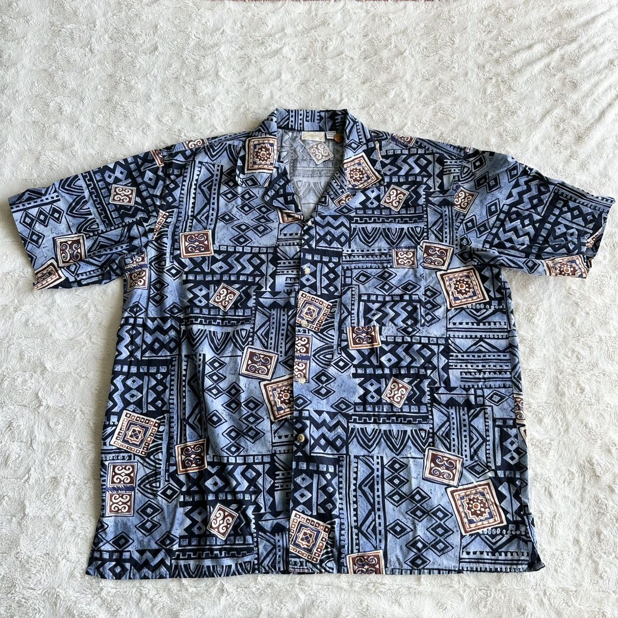 Other Vintage Loop Collar Hawaiian Shirt Mens XL Blue Tiki Aztec Size US XL / EU 56 / 4 - 2 Thumbnail