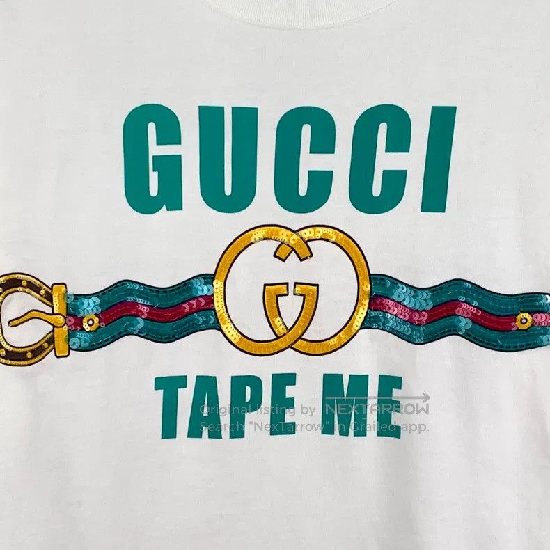 Gucci Gucci White logo letter sequin printed cotton round-neck s Size US XS / EU 42 / 0 - 4 Thumbnail