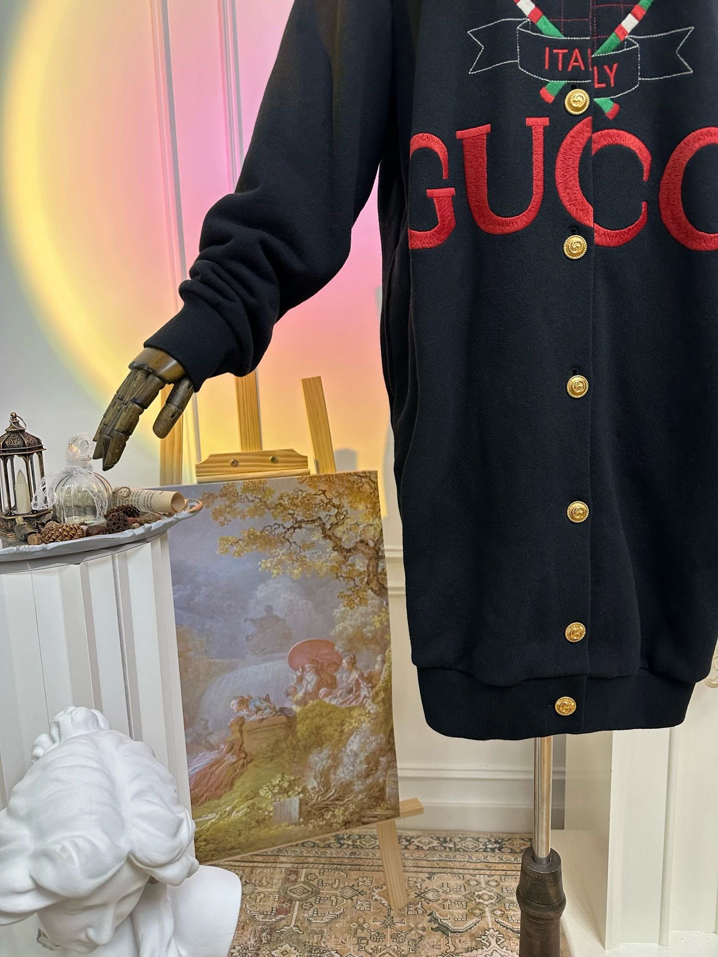 Gucci GUCCI FW21 tennis logo gold overcoat women's black Size XS / US 0-2 / IT 36-38 - 4 Thumbnail