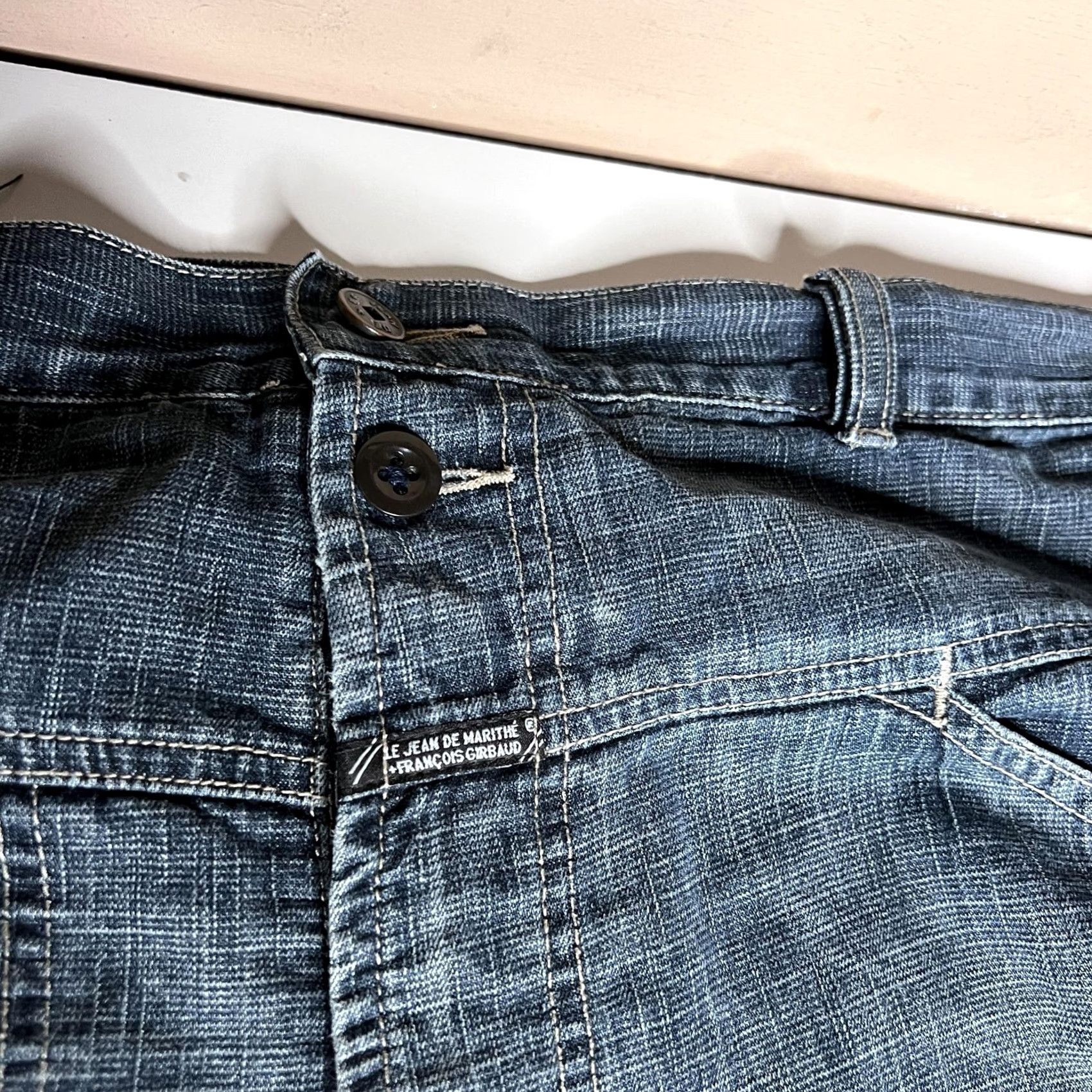 Vintage Marithe Francois Girbaud Jeans Mens 43x31 Blue Relaxed Straight Distressed Denim Distressed Jeans Crosshatch Denim, Mens, 42, Regular, Blue, Jeans Size US 42 / EU 58 - 6 Thumbnail