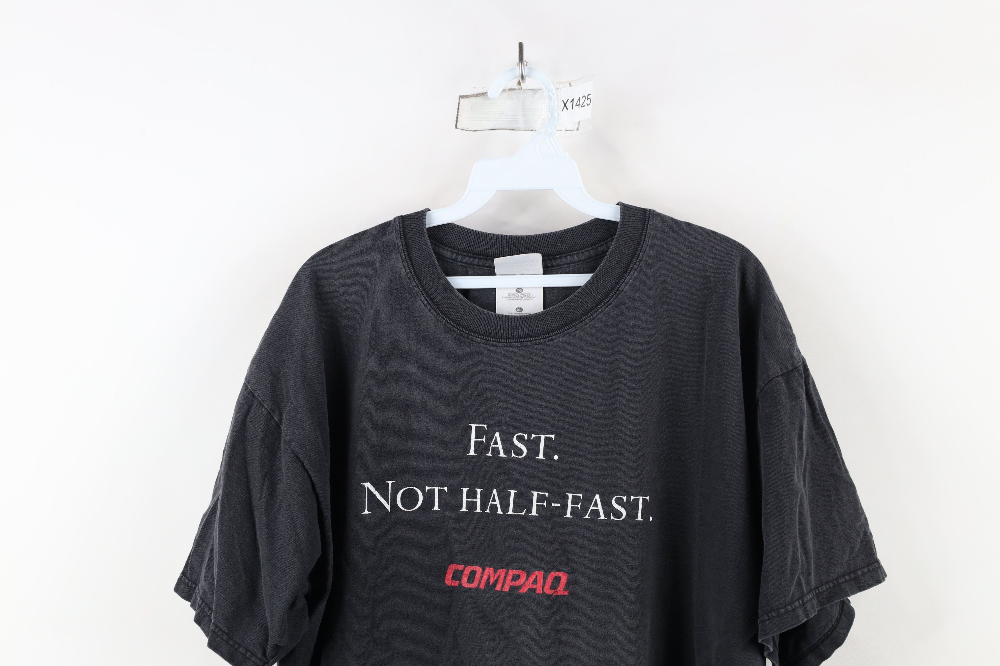 Vintage Vintage 90s Y2K Spell Compaq Computers Fast T-Shirt Black Size US XL / EU 56 / 4 - 2 Thumbnail
