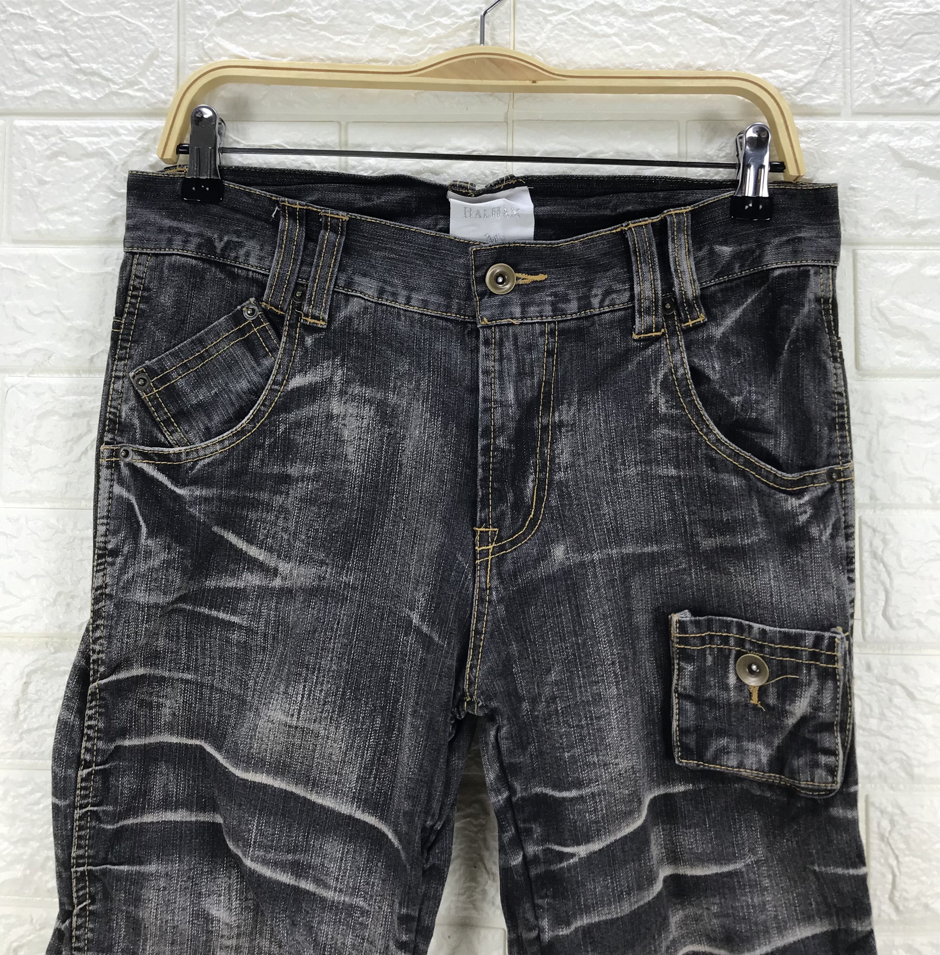 Japanese Brand Japanese Halham Punk Style Faded Black Wrinkle Leg Jeans Size US 32 / EU 48 - 2 Thumbnail