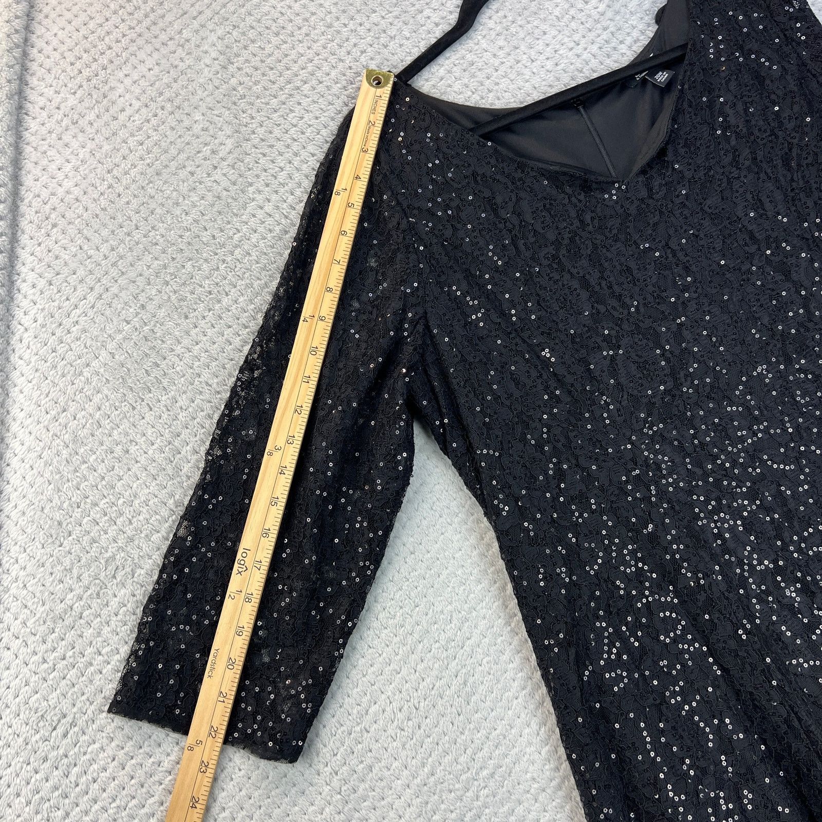 Other SLNY Women's Black Sequined A-Line Lace Dress Plus Size-20W Size 3XL / US 20-22 - 9 Thumbnail