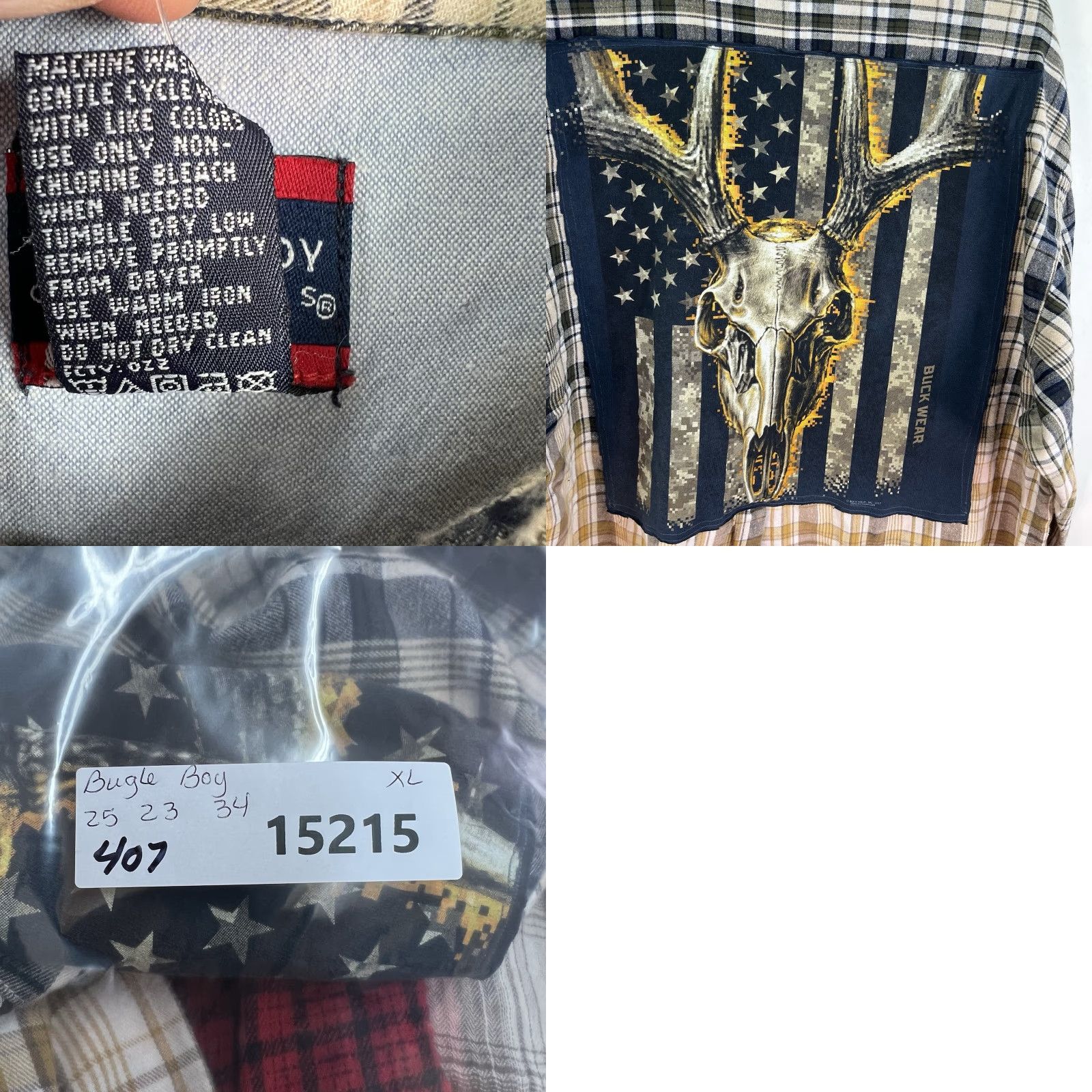 Bugle Boy Bugle Boy Multicolor Plaid Button-Up Shirt Adult XL Hand Bleached Flannel Deer Skull Flag Grunge Boho Casual Long Sleeve Mens Size XL / US 12-14 / IT 48-50 - 8 Thumbnail