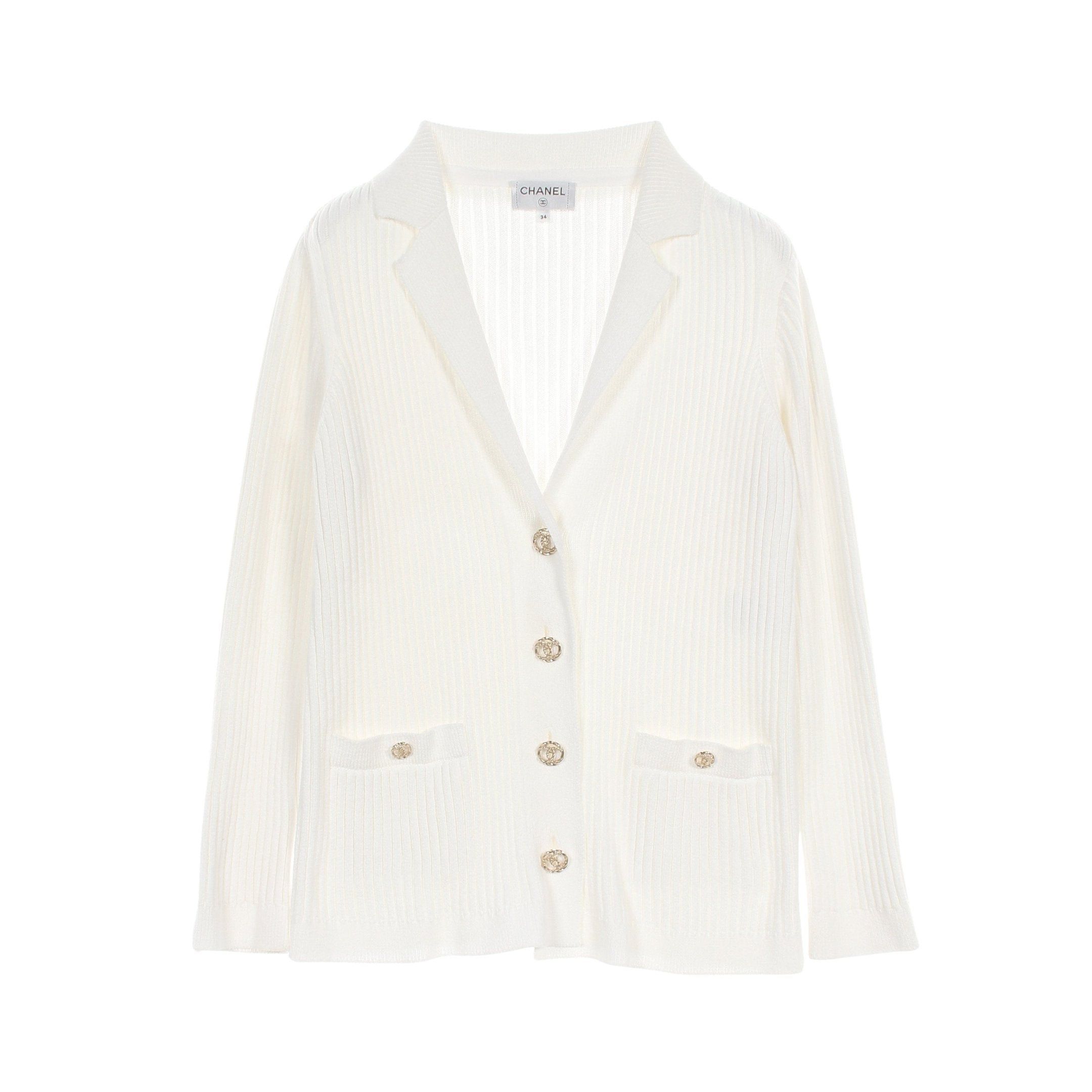 Chanel Chanel Cocomark Button Knitted Jacket Cardigan Cotton White Size ONE SIZE - 1 Thumbnail