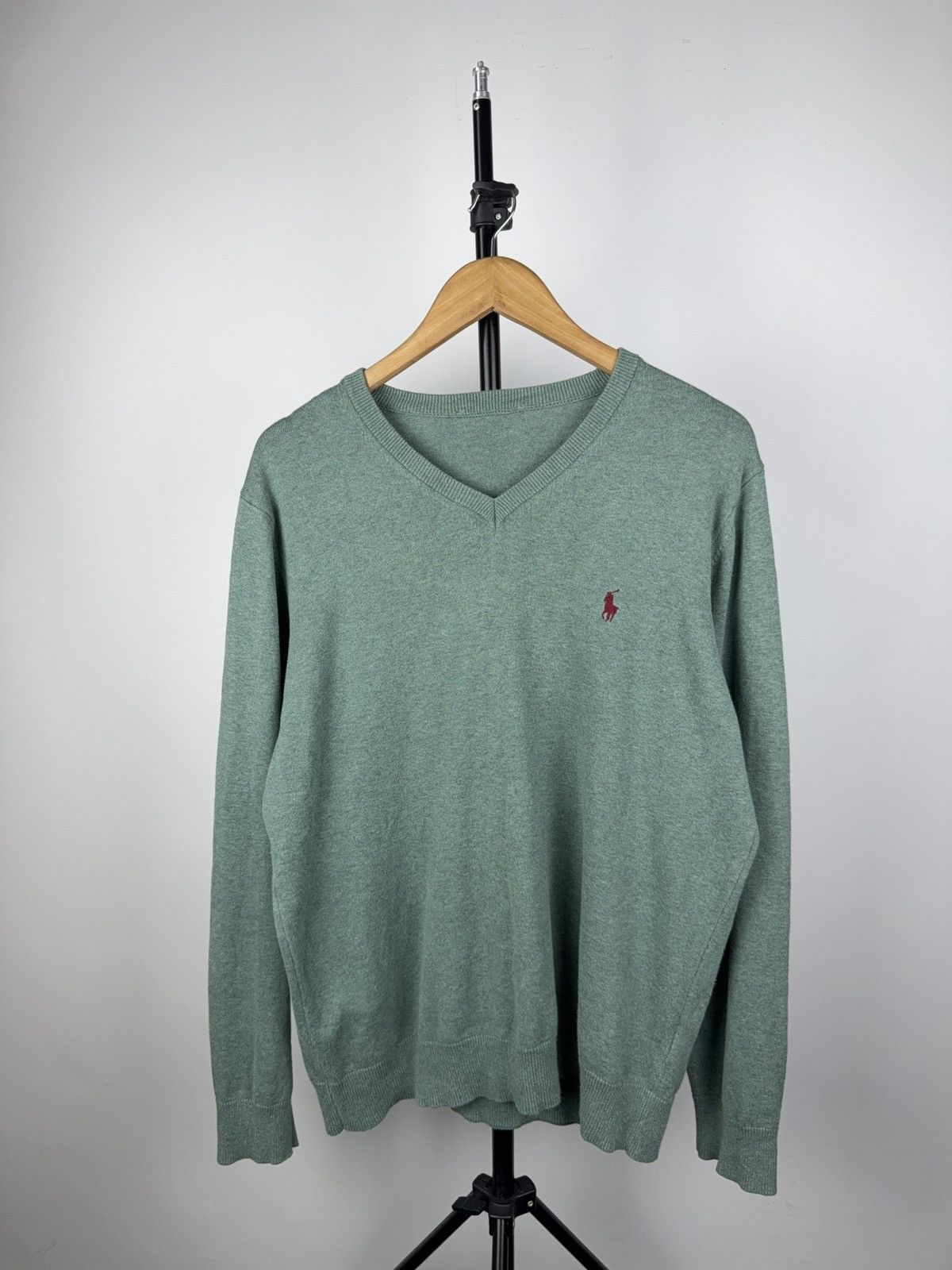 Polo Ralph Lauren Vintage 90s Polo Ralph Lauren Green V-Neck Knit Sweater L Size US L / EU 52-54 / 3 - 1 Thumbnail