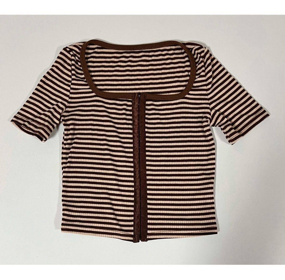 Japanese Brand Brown Tan Beige Striped Corset Shirt Top Blouse Tee Size S🤎✨ Size S / US 4 / IT 40 - 2 Thumbnail
