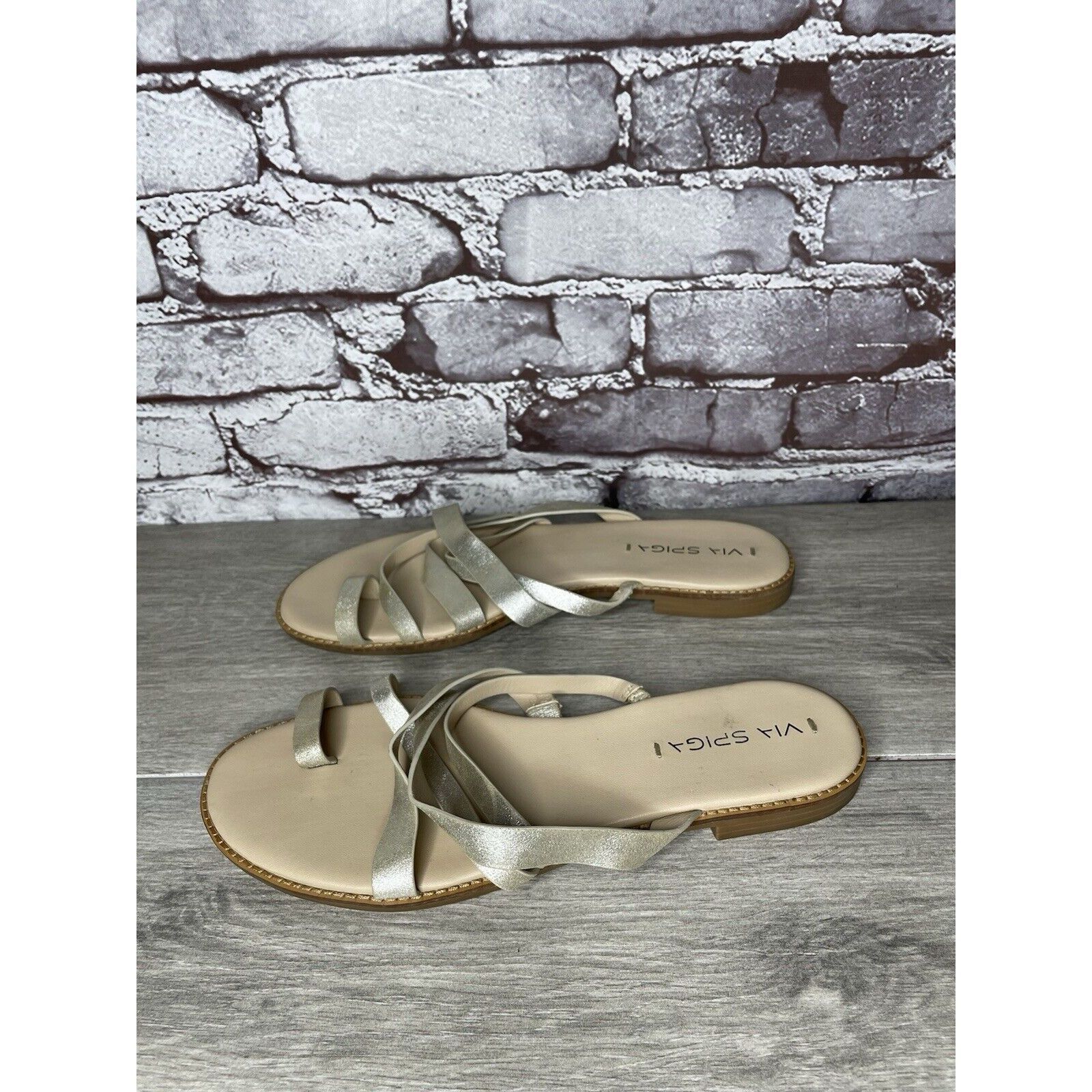 Other Via Spiga Metallic Silver Leather Toe Post Slides Sandals Wo Size US 10 / IT 40 - 15 Thumbnail