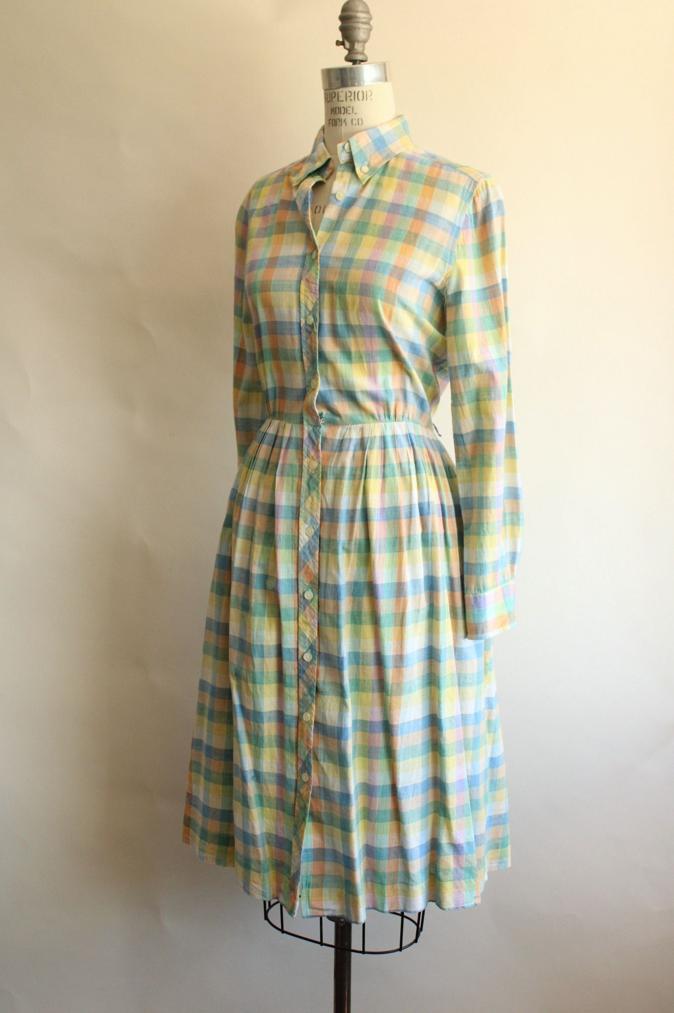 Vintage Vintage 1970s 1980s Dress with Pockets, Parade Pastel Plaid Size L / US 10 / IT 46 - 4 Thumbnail