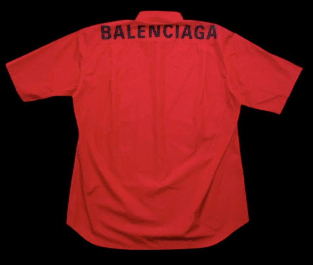 Balenciaga BALENCIAGA Back Logo Button Up Shirt Red Size US M / EU 48-50 / 2 - 6 Thumbnail