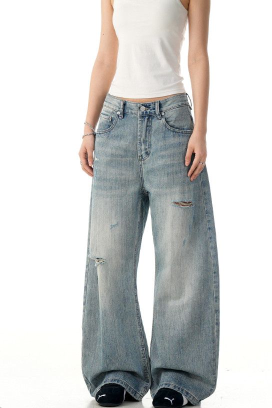 Vintage American men's retro distressed straight ripped curved jeans Size US 32 / EU 48 - 3 Thumbnail