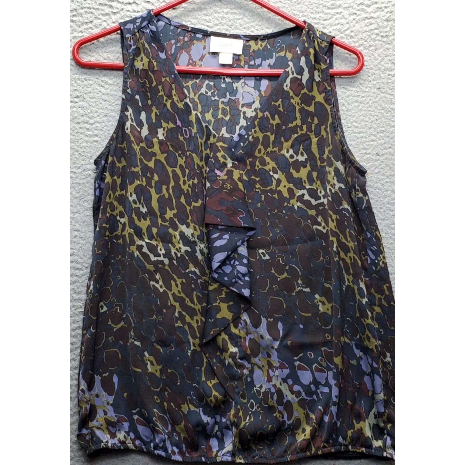 Loft Loft Women's S Multicolor Animal Print Sleeveless V-Neck Tank Top - Elastic Ruffled Hem, Casual Summer Shirt Size S / US 4 / IT 40 - 2 Thumbnail