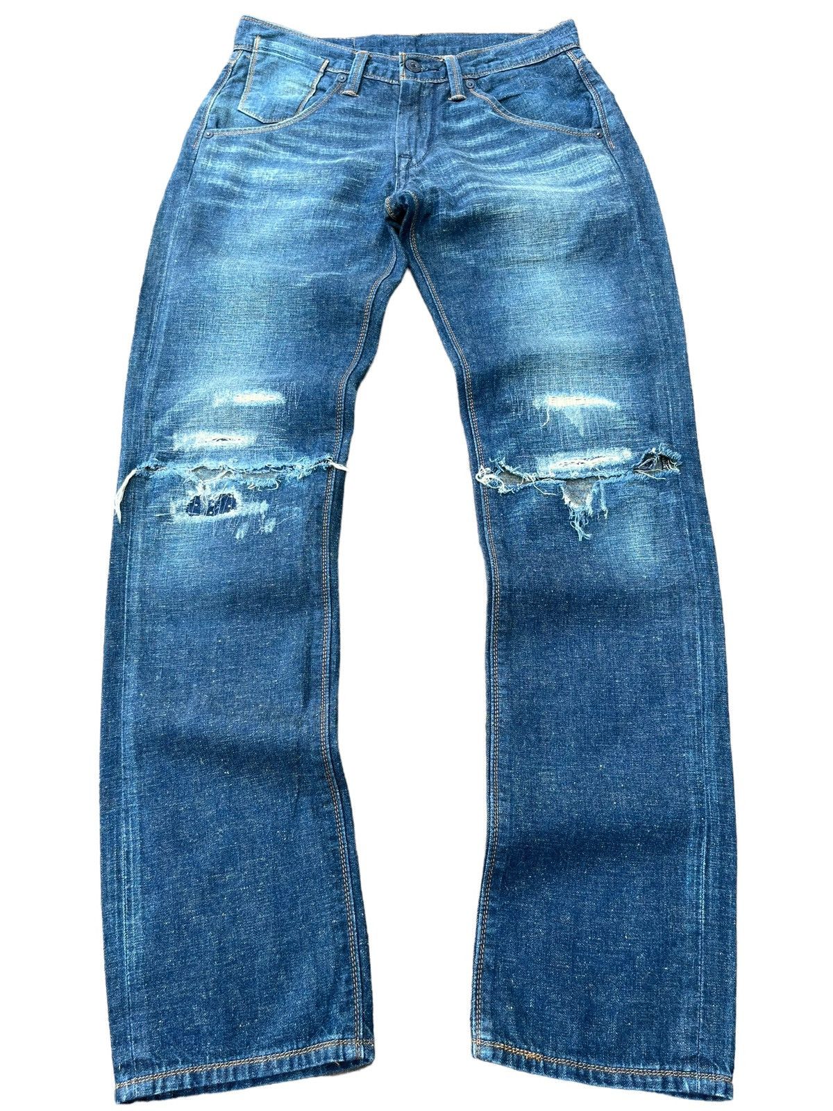 Levi's × Vintage Vintage Levi’s 511 Trashed Sashiko Style Blue Washed Jeans Size US 28 / EU 44 - 1 Thumbnail