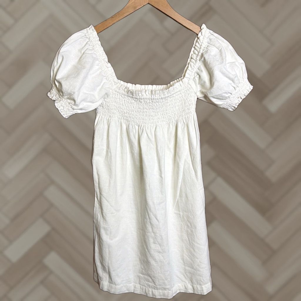 Faherty Faherty WOMENS XS Dress White Ramona Smocked Organic Cotton Puff Sleeve Dress Size XS / US 0-2 / IT 36-38 - 1 Thumbnail