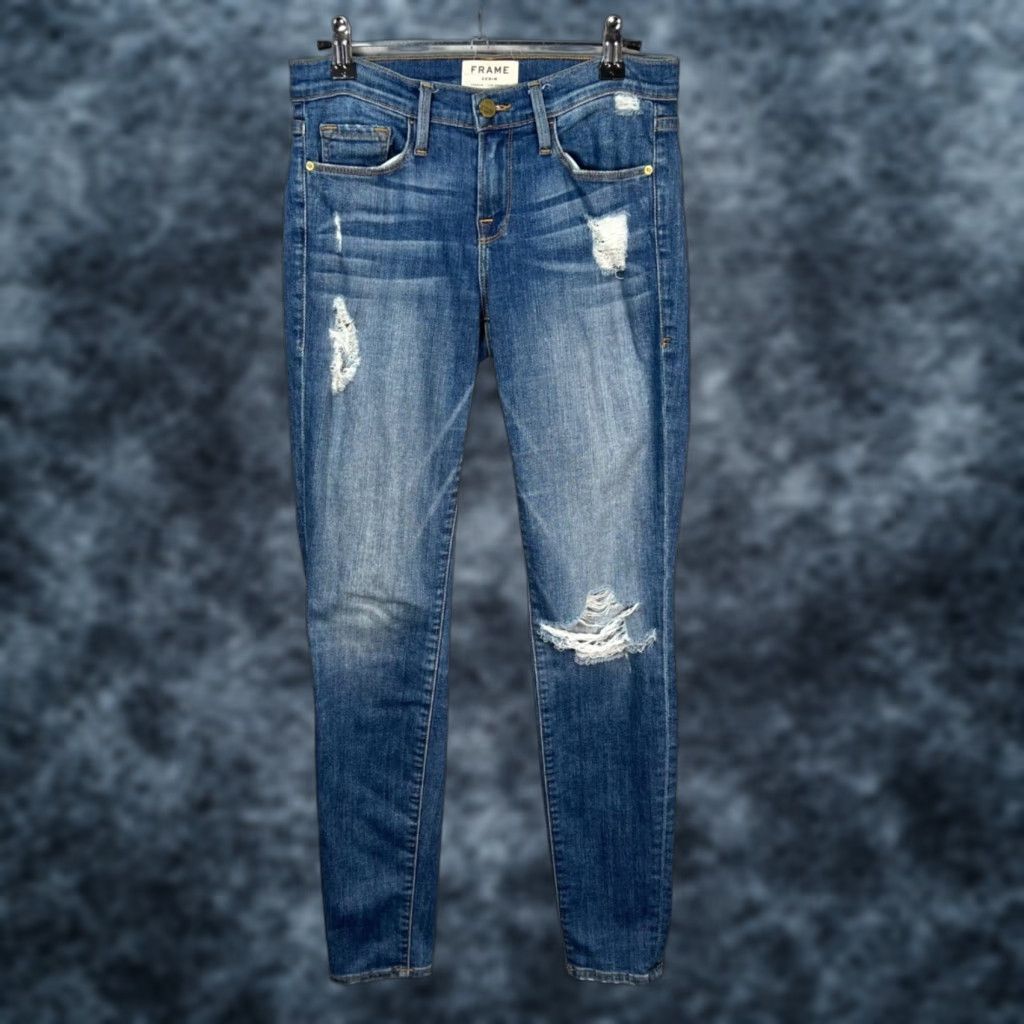 Frame Frame Womens 26 Le Skinny De Jeanne Distressed Jeans Blue Denim Mid-Rise Stretch Size 26" / US 2 / IT 38 - 1 Thumbnail