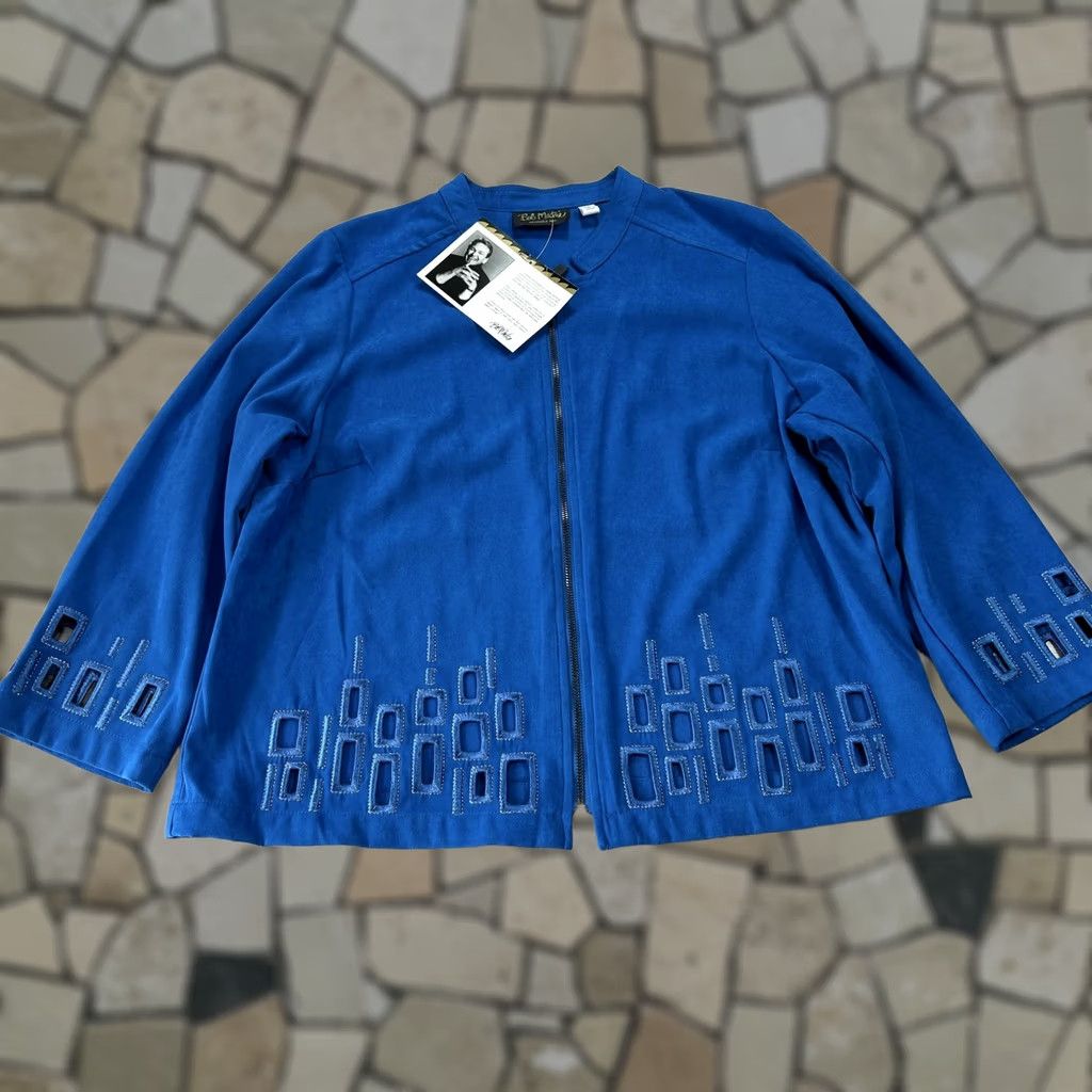 Bob Mackie Bob Mackie Wearable Art Jacket Womens Large Blue Zip Embroidered Geometric Trim Art Designer Casual Jacket Women L Blue Ladies Vintage: No Size L / US 10 / IT 46 - 1 Thumbnail