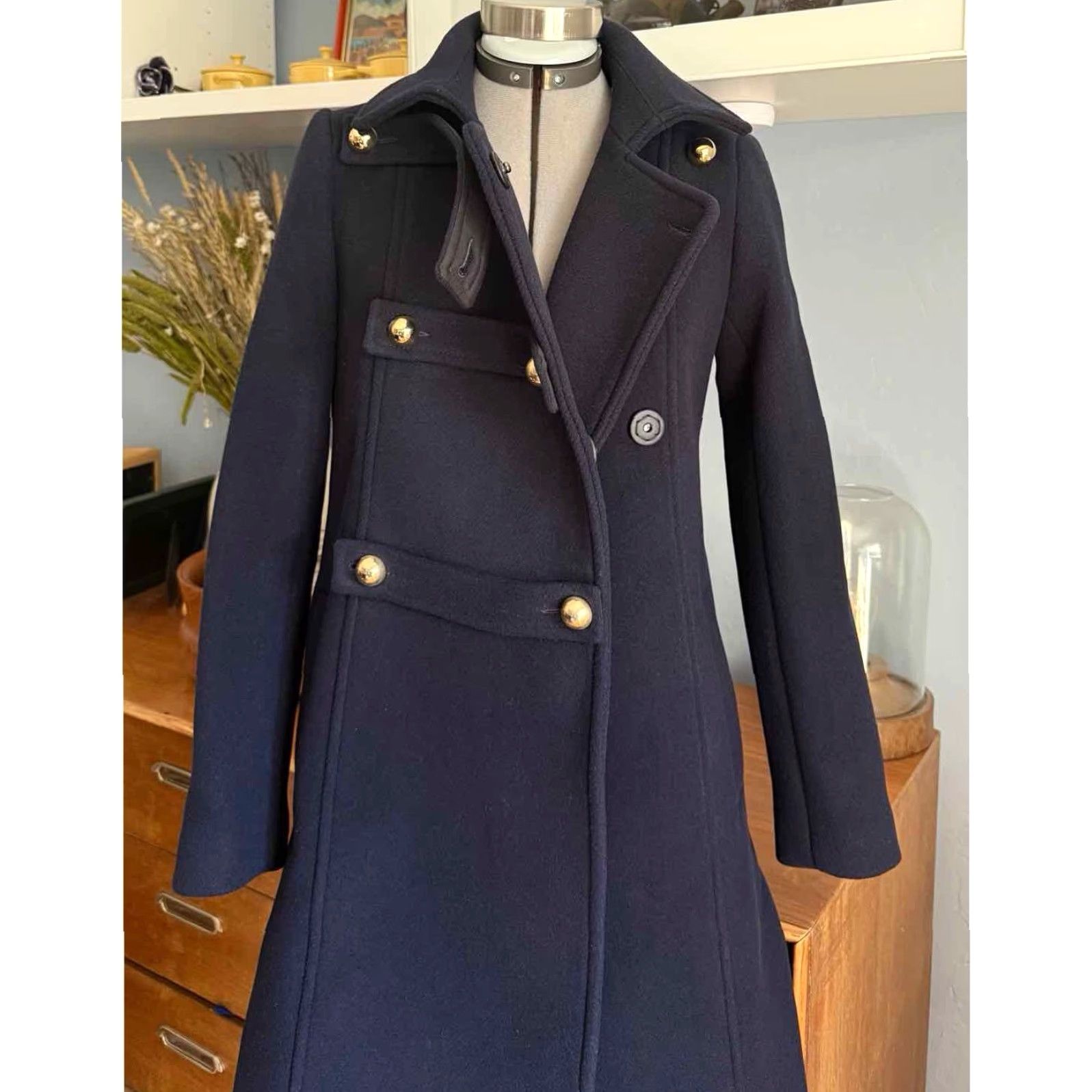 Sandro Sandro Napoleon Military Wool Blend Trench Coat Navy Blue Size 34 Women Coat Pea Navy Wool Blend Buttons Long Seasonal Casual Ribnt Size XXS / US 00 / IT 34 - 5 Thumbnail