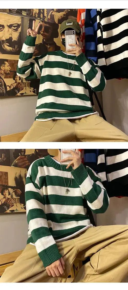 Other Bag Stripe Knitted Sweater Men Autumn Winter Baggy Size US XL / EU 56 / 4 - 4 Thumbnail