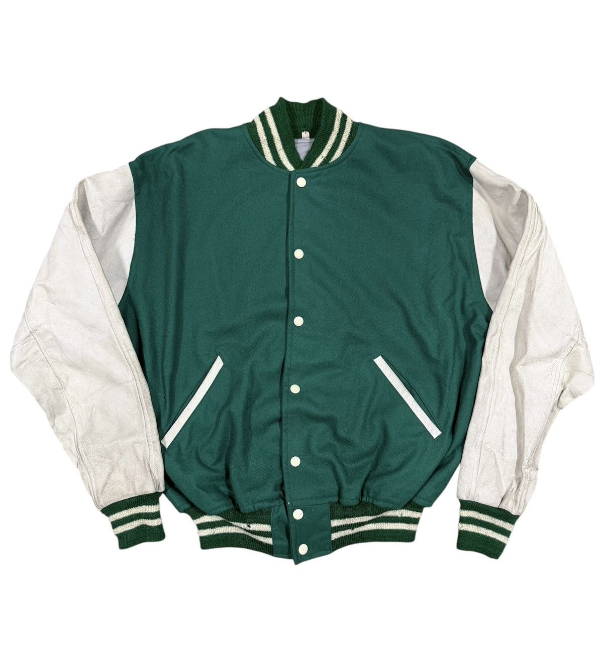 Japanese Brand Vtg💥80’s Teddy Jacket Baseball Wool/Leather Sleeve Jacket Size US L / EU 52-54 / 3 - 1 Thumbnail
