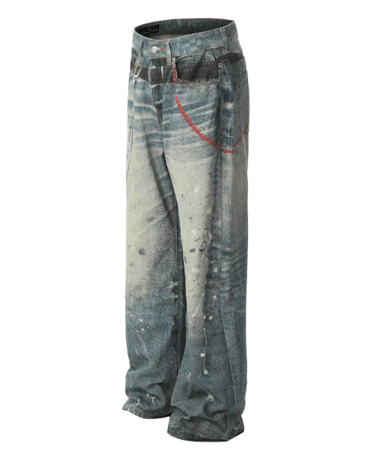 Japanese Brand × Jean Fashion washed distressed straight loose chain jeans Size US 32 / EU 48 - 2 Thumbnail