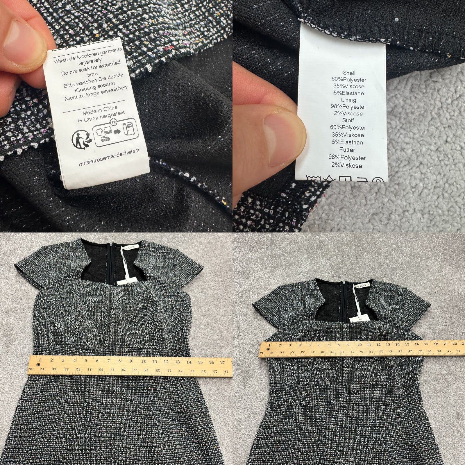 Vintage Grace Karin Tweed Midi Dress Womens Medium Black Asymmetrical Neck NWT Size M / US 6-8 / IT 42-44 - 8 Thumbnail