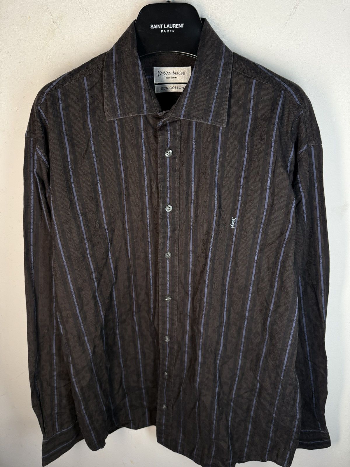 Yves Saint Laurent Paisley YSL Shirt Brown Button up Vintage Collar Dress y2k Size US L / EU 52-54 / 3 - 12 Thumbnail