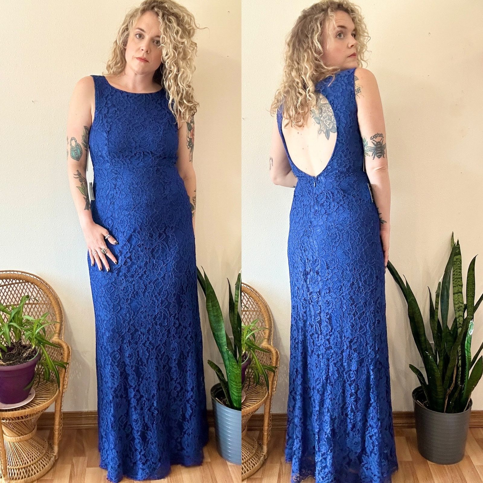 Other NWT Lulu’s Dark Blue Lace Keyhole Back Gown Size L / US 10 / IT 46 - 1 Thumbnail