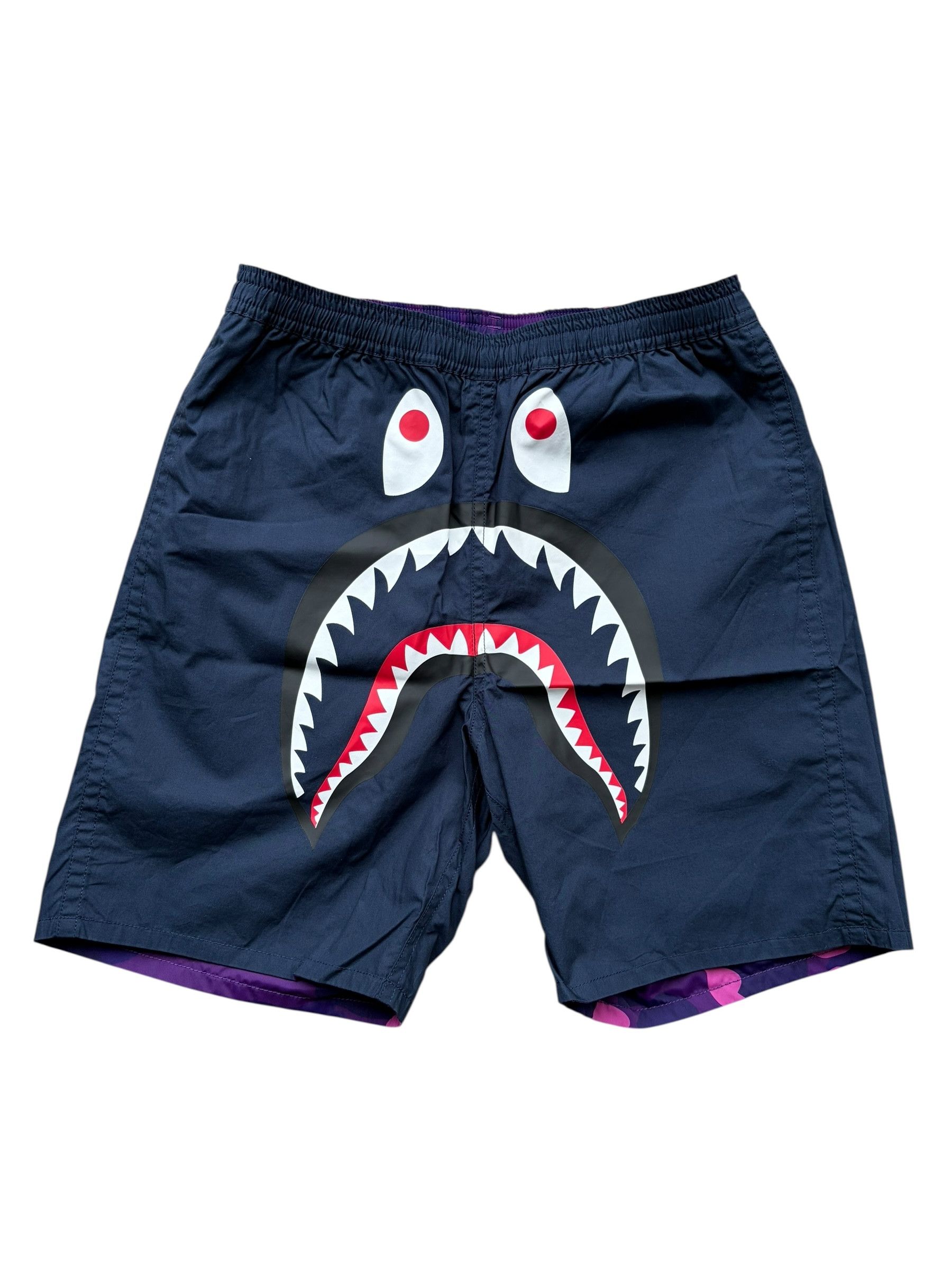 Bape Bape Purple Camo Navy Shark Reversible Shorts Size US 30 / EU 46 - 2 Thumbnail