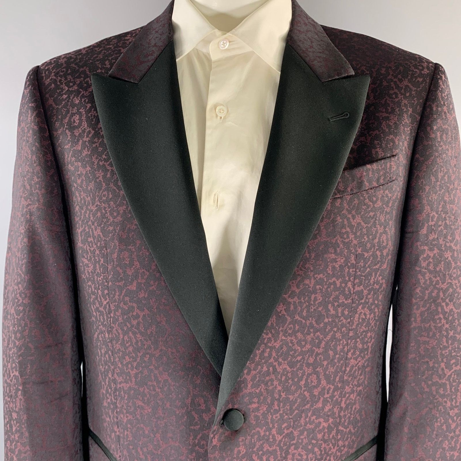 Emporio Armani EMPORIO ARMANI 46 Black Burgundy Leopard Print Sport Coat Size 46R - 2 Thumbnail
