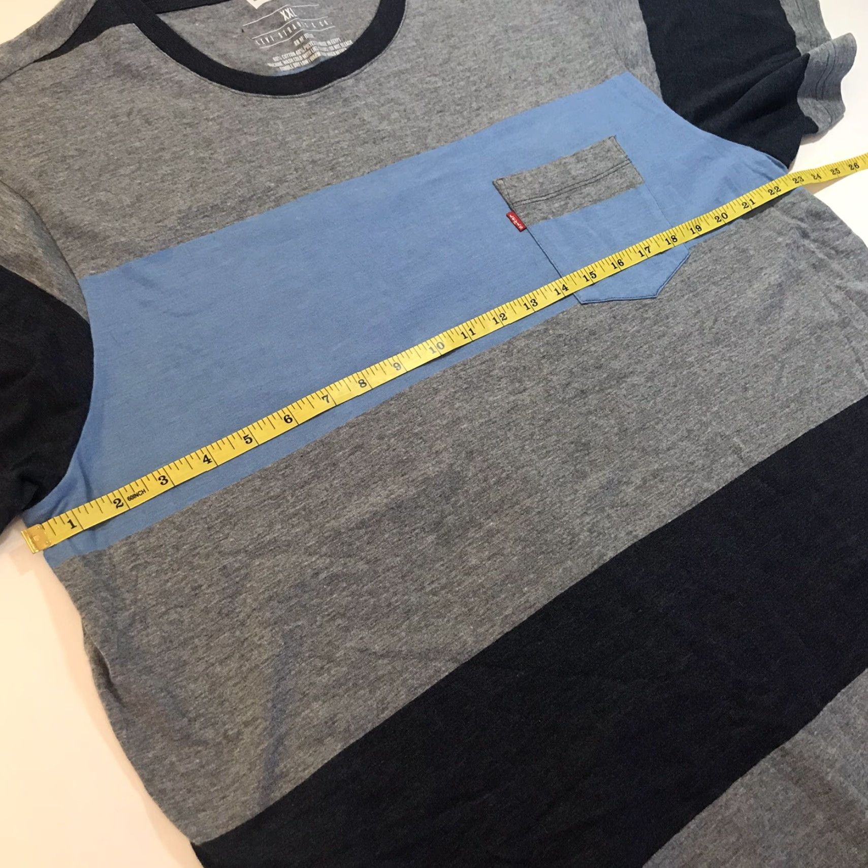 Levi's Levis Mens T Shirt Blue Gray Rugby Striped Short Sleeve Soft Vintage Look XXL Size US L / EU 52-54 / 3 - 5 Thumbnail