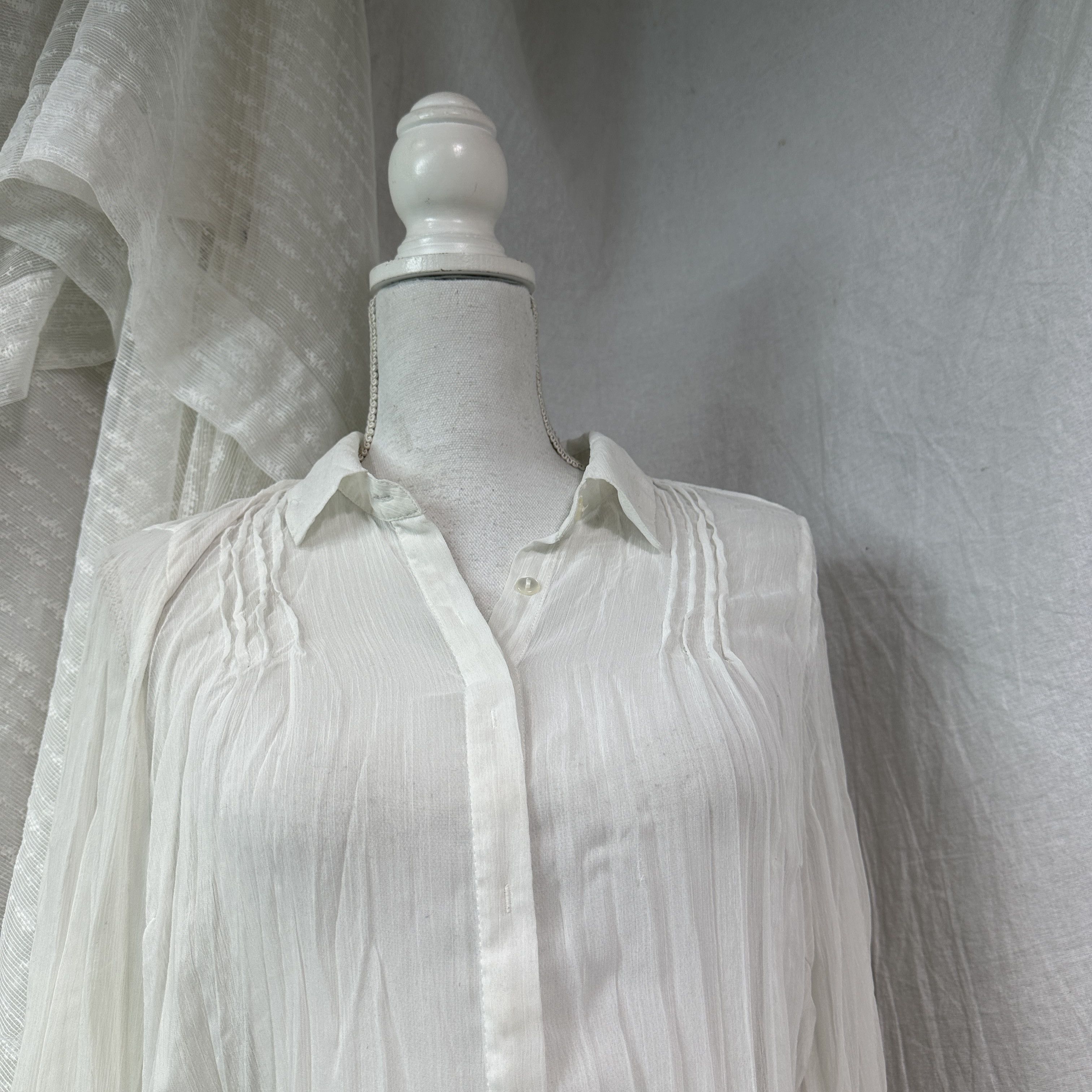 Vintage Vintage Avant Garde Striped White Sheer Mesh Shirt Y2K Size L / US 10 / IT 46 - 5 Thumbnail
