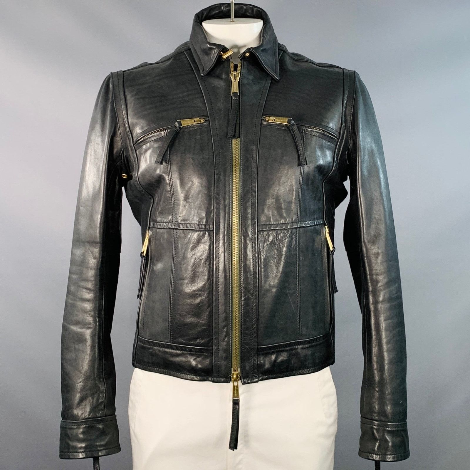 Dsquared2 DSQUARED2 Size XL Black Leather Zip Up Motorcycle Jacket Size US XL / EU 56 / 4 - 1 Thumbnail
