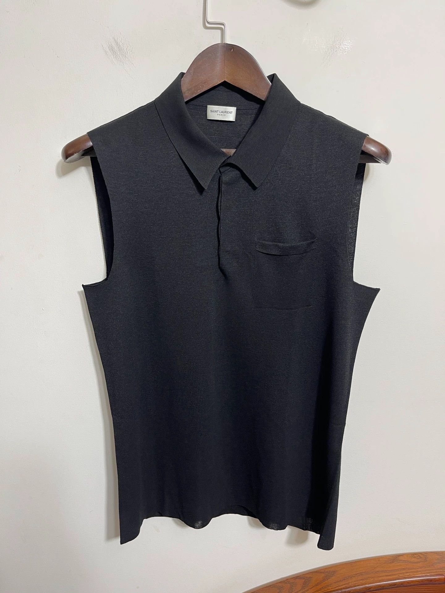 Saint Laurent Paris Saint Laurent Sleeveless Polo Shirt Black & Navy L/XL Size US XL / EU 56 / 4 - 1 Thumbnail