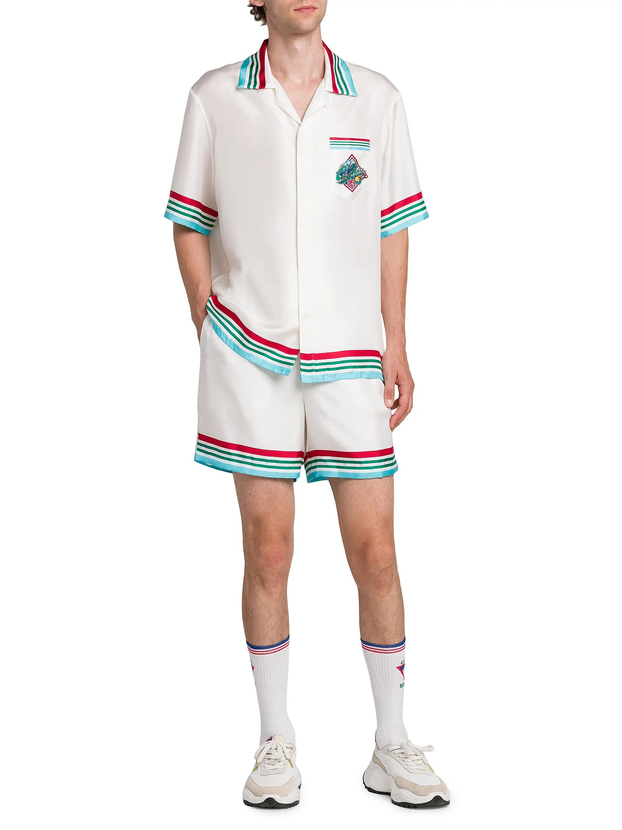 Casablanca os11x0725 Striped Silk Drawstring Track Shorts in Multicolor Size US 32 / EU 48 - 6 Thumbnail
