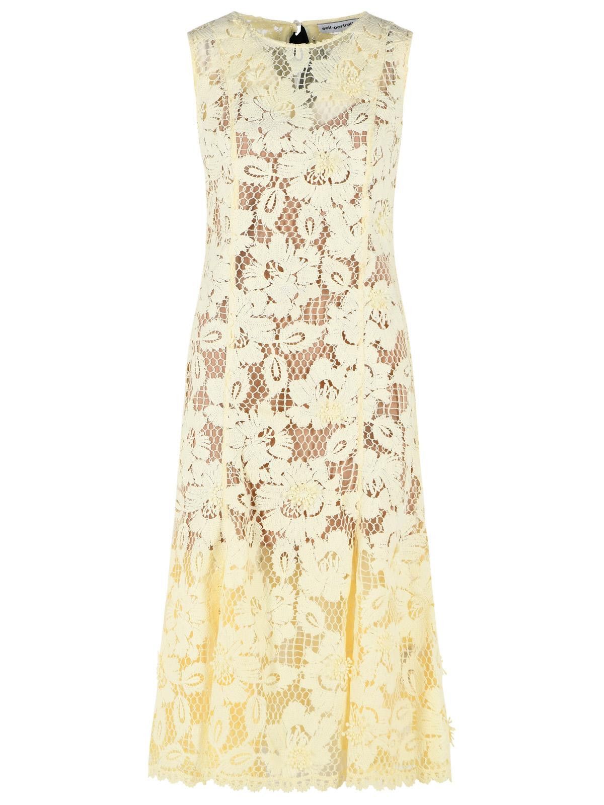 Self-Portrait SELF PORTRAIT 'Crochet' Yellow Polyester Dress Size S / US 4 / IT 40 - 1 Thumbnail