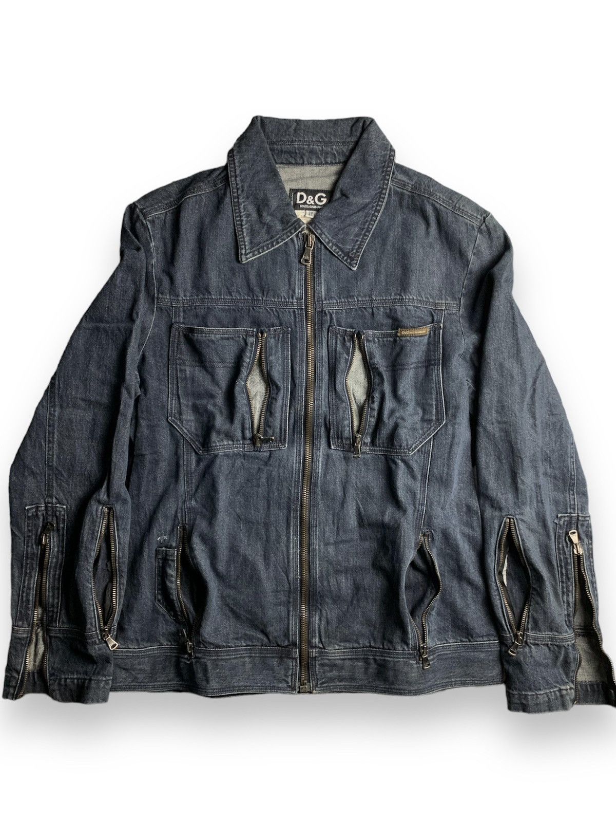 image of Archival Clothing x Dolce Gabbana Ss03 Dolce Gabbana Zipper Shredder Zip Denim Jacket (Size Medium)