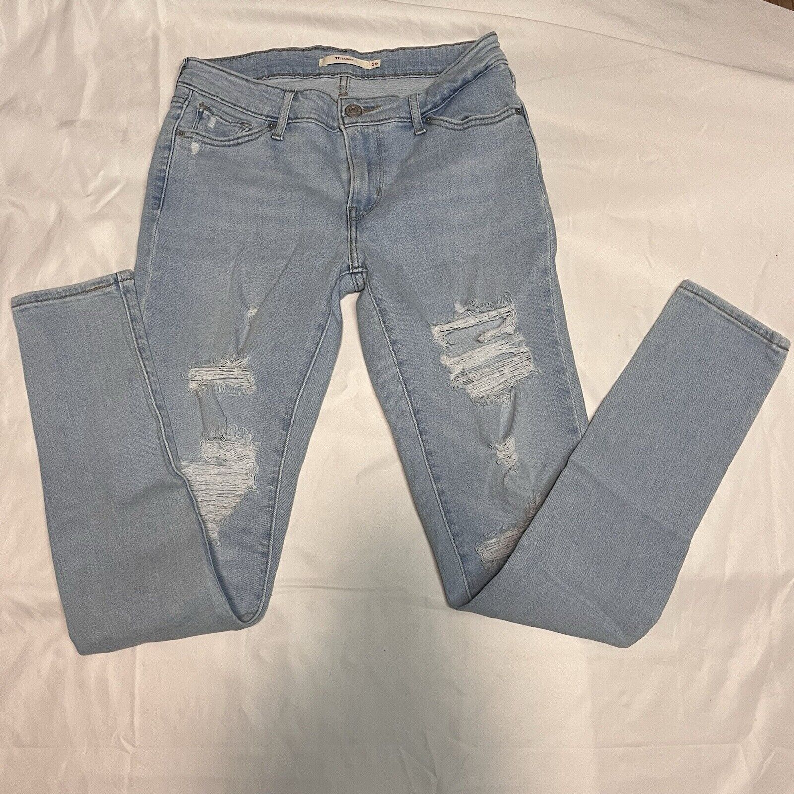 Levi's levis 711 skinny jeans Azure Trashed White Indigo Light Wash Size 26" / US 2 / IT 38 - 5 Thumbnail