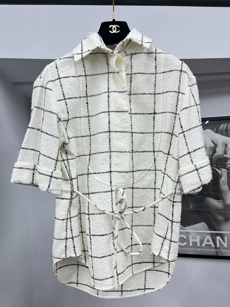 Chanel Chanel White plaid tweed lapel short sleeves Size XXS / US 00 / IT 34 - 1 Thumbnail