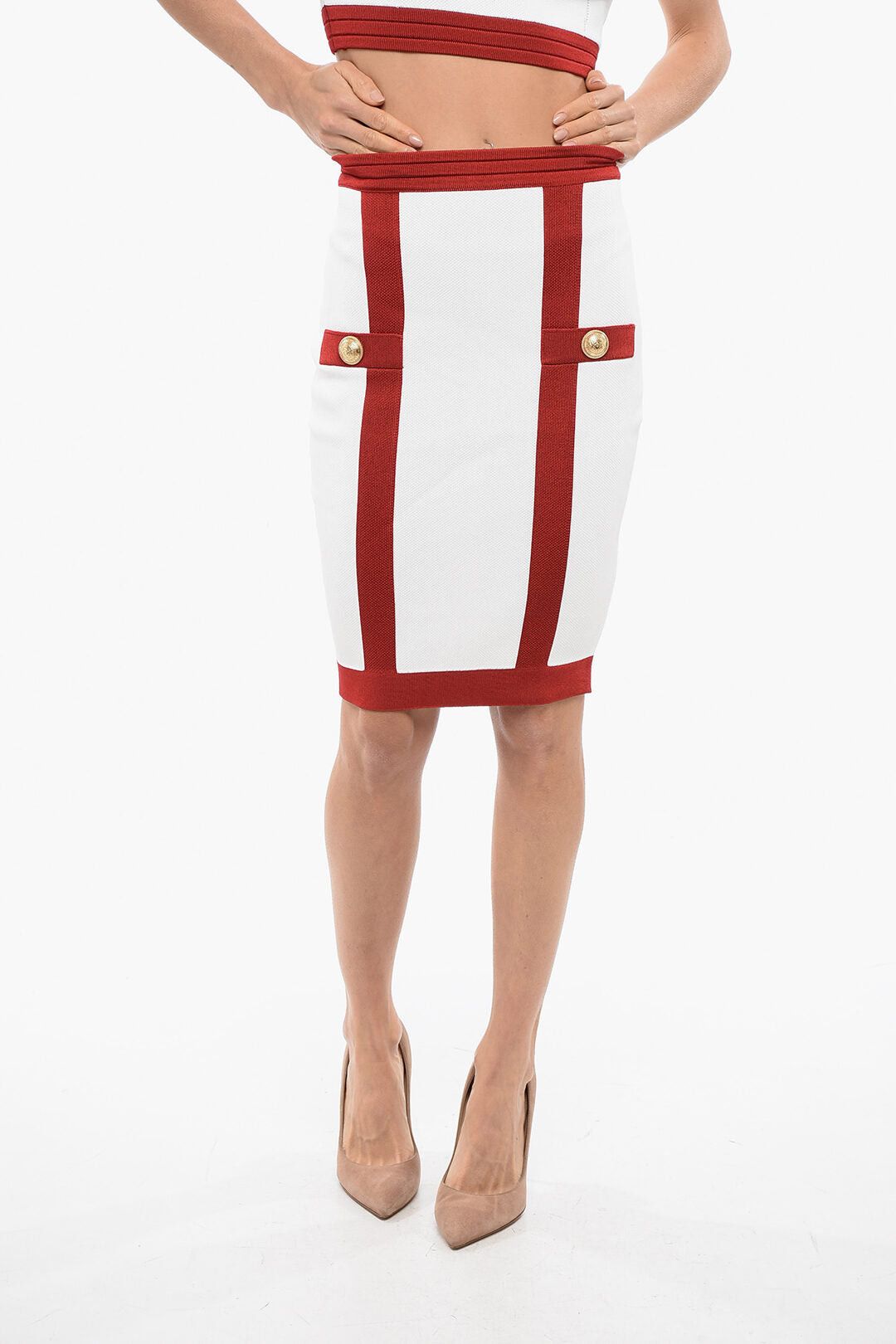 Balmain Knit Midi Skirt with Logo Buttons Size M / US 6-8 / IT 42-44 - 1 Thumbnail